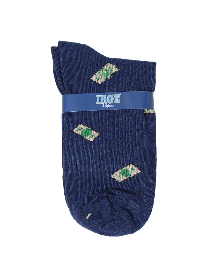 Pigiama lungo da uomo in cotone con stampa disegni e calze incluse - blu scuro