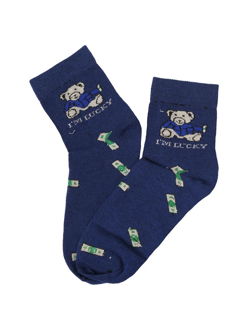 Pigiama lungo da uomo in cotone con stampa disegni e calze incluse - blu scuro