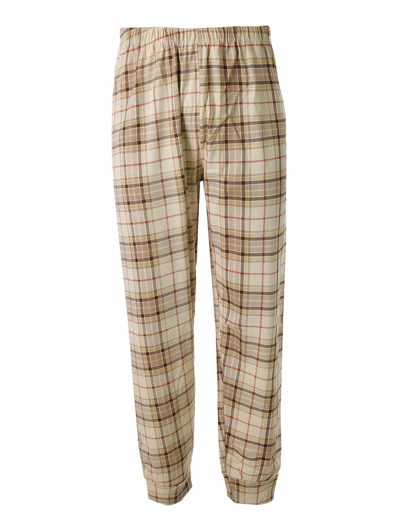 Pigiama lungo da uomo in cotone con pantaloni a quadri e calze incluse - sabbia