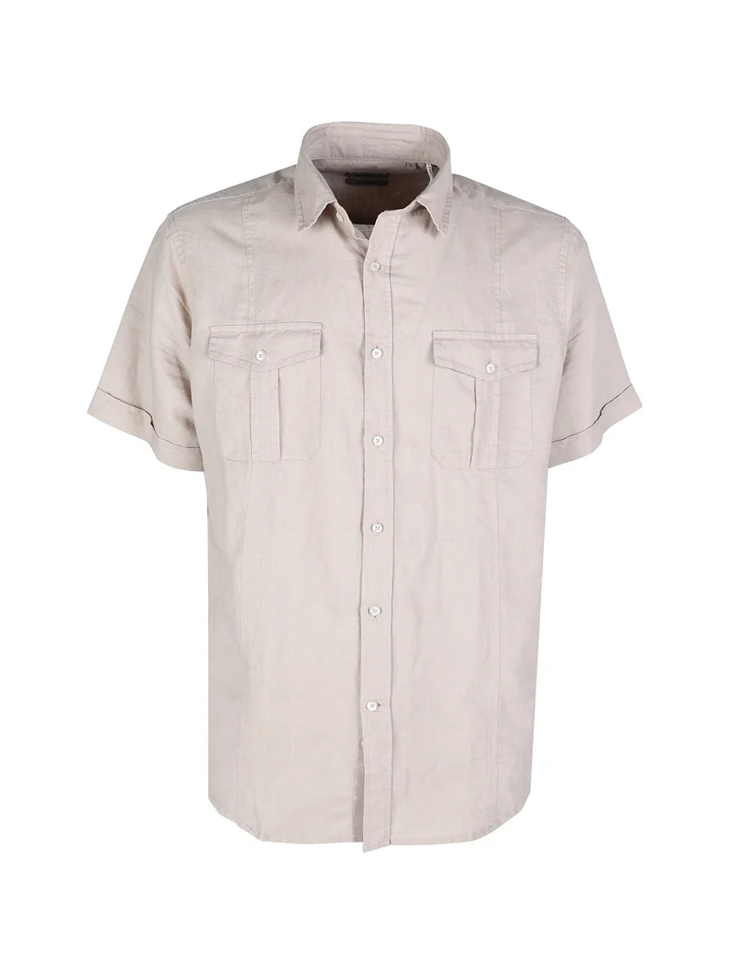 Camicia da uomo misto lino a maniche corte - taupe