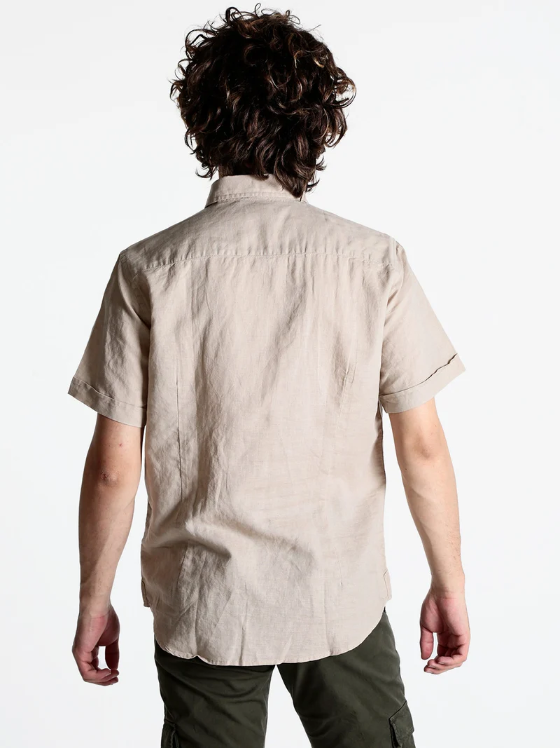 Camicia da uomo misto lino a maniche corte - taupe