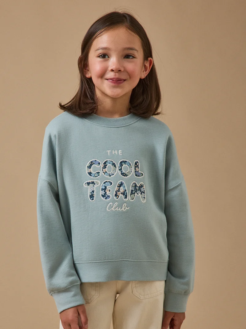 Mädchen-Sweatshirt « Cool Team », aus Liberty®-Stoff, Bio-Baumwolle