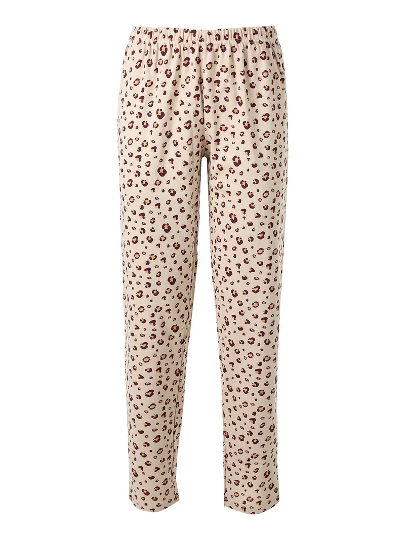 Pigiama lungo da donna in cotone con stampa animalier - bordeaux