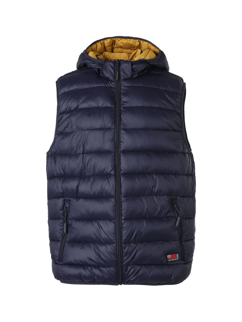 Gilet imbottito da uomo con cappuccio e zip - blu scuro