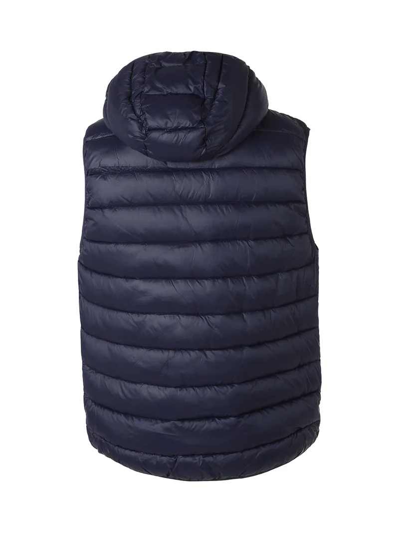 Gilet imbottito da uomo con cappuccio e zip - blu scuro