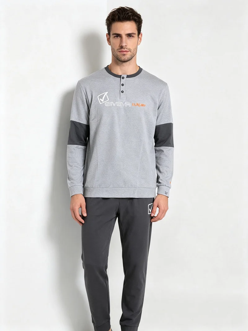 Pigiama lungo da uomo in caldo cotone - grigio