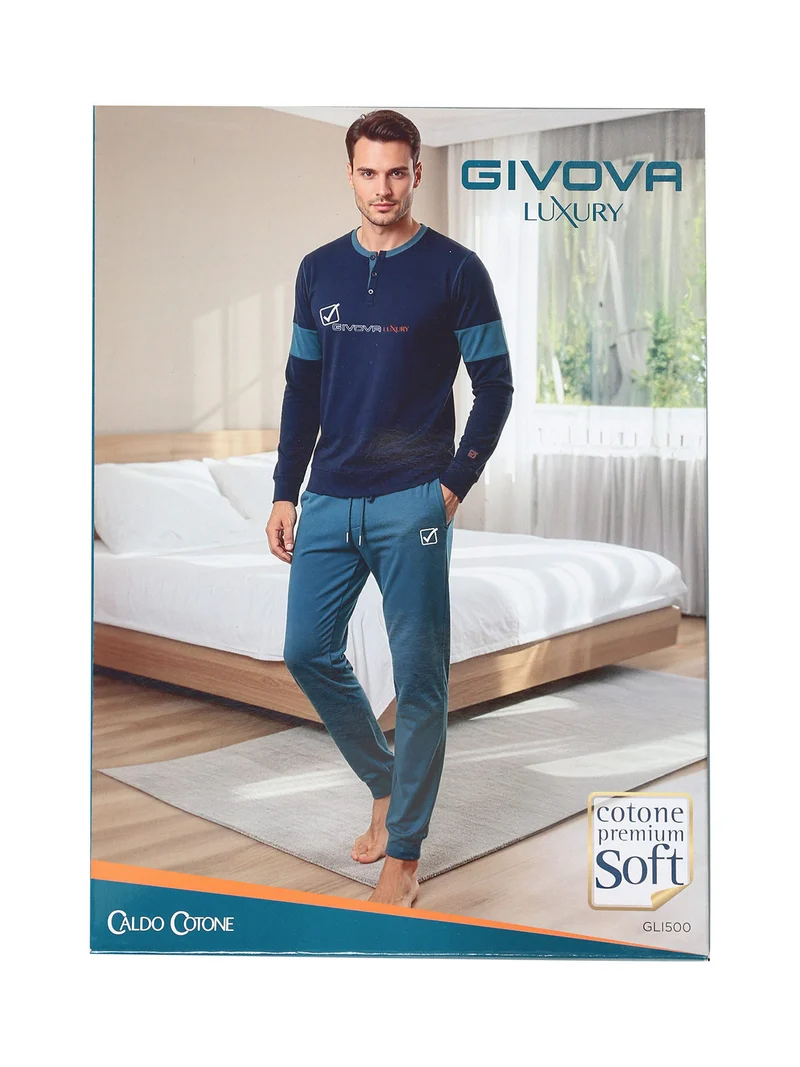 Pigiama lungo da uomo in caldo cotone - grigio