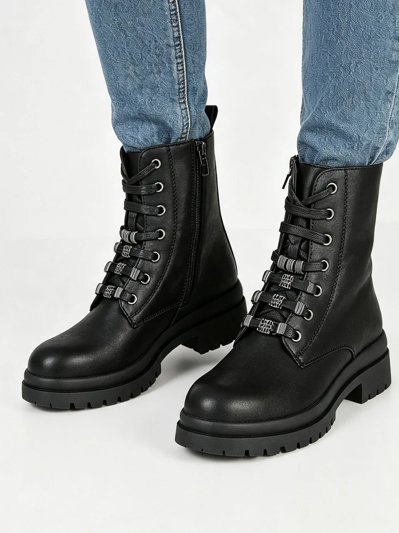 Anfibi donna con lacci e zip - nero