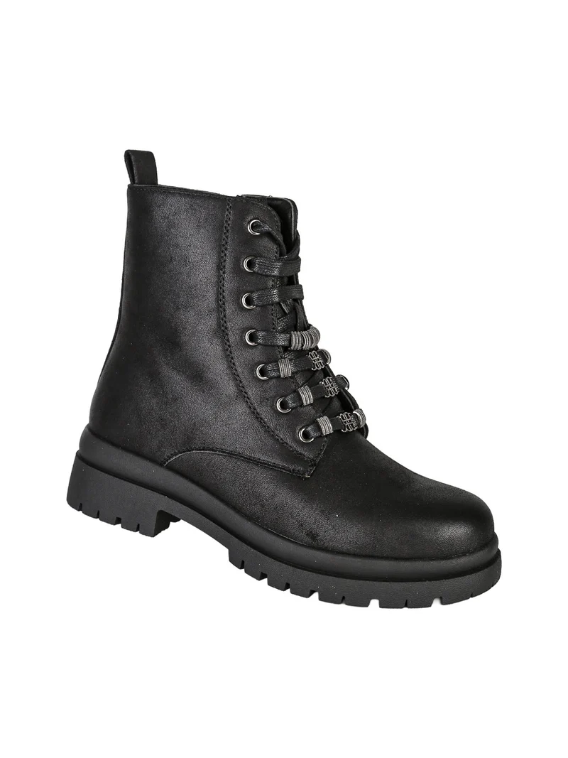 Anfibi donna con lacci e zip - nero