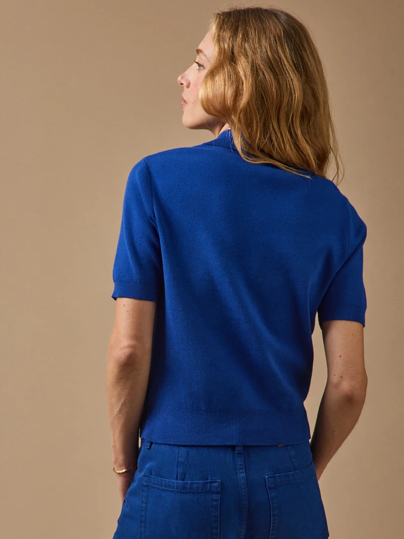 Damen-Cardigan aus Bio-Baumwolle mit Polokragen