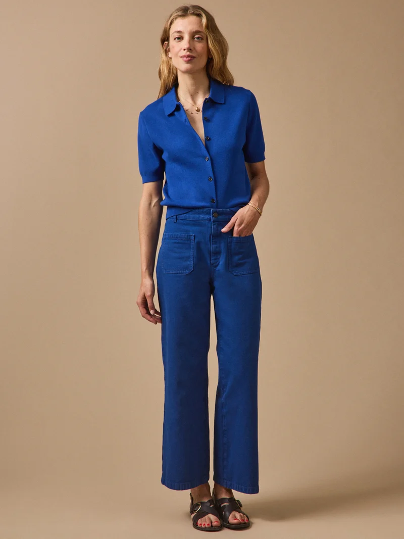 Damen-Cardigan aus Bio-Baumwolle mit Polokragen