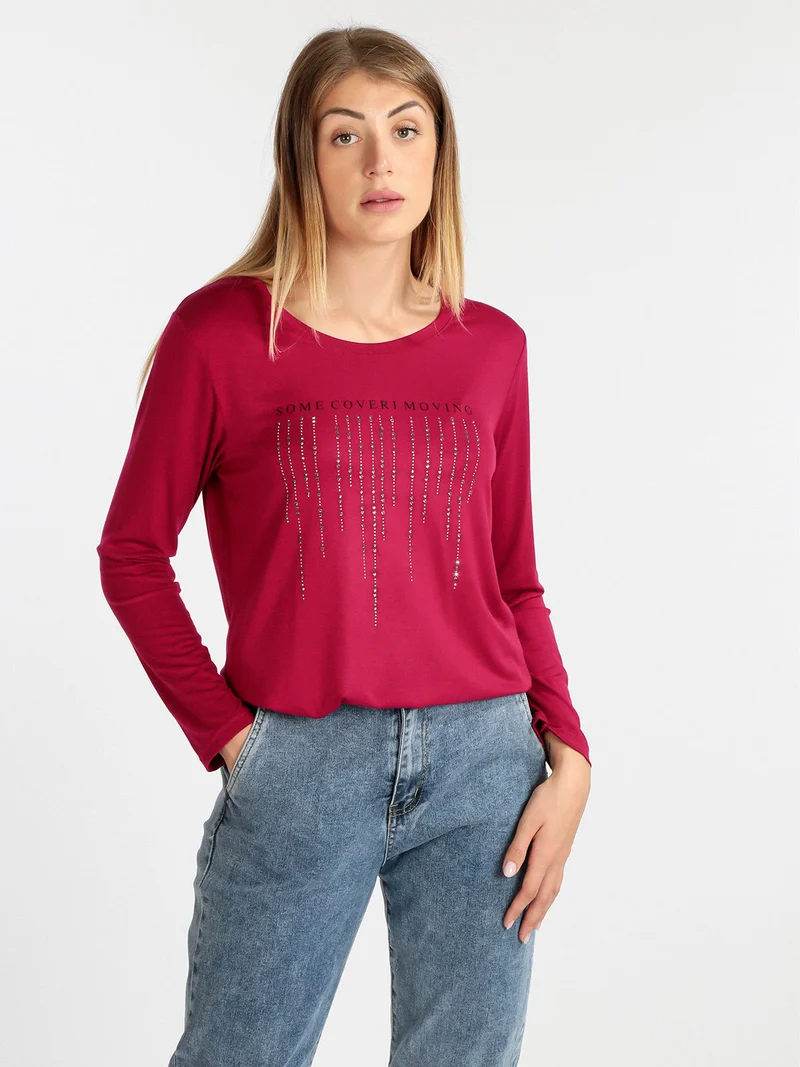 Maxi maglia da donna con strass - bordeaux