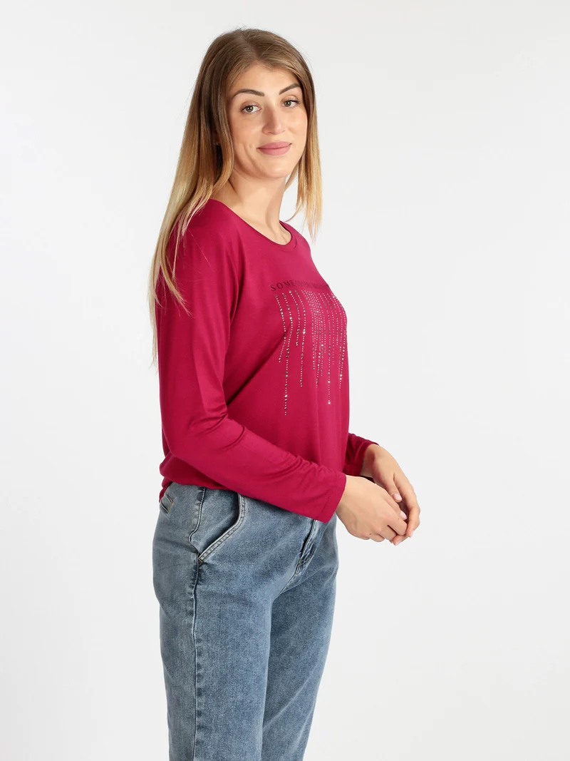Maxi maglia da donna con strass - bordeaux
