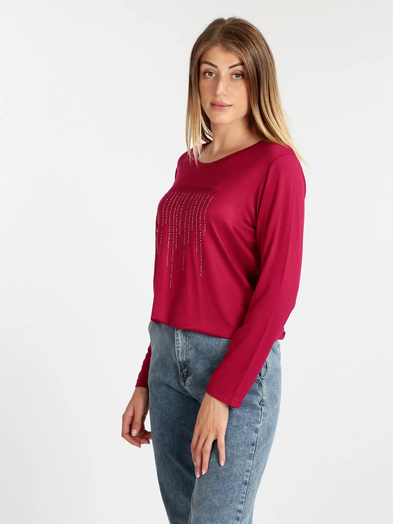 Maxi maglia da donna con strass - bordeaux