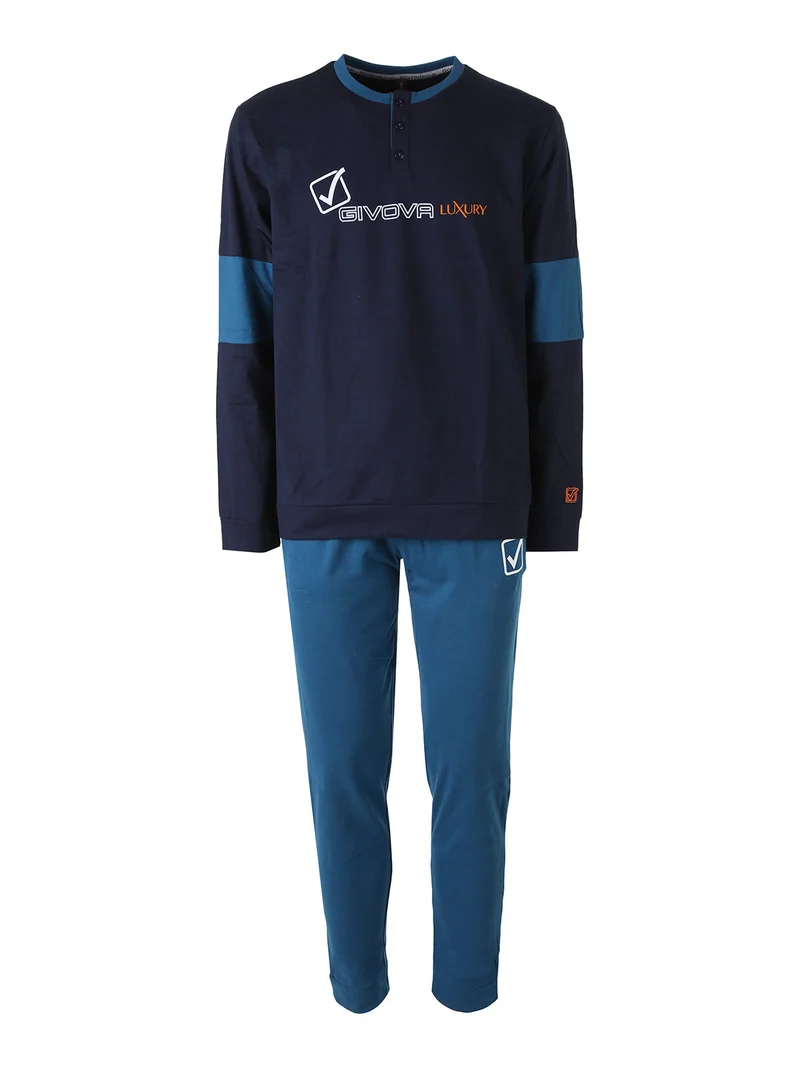 Pigiama lungo da uomo in caldo cotone - blu scuro