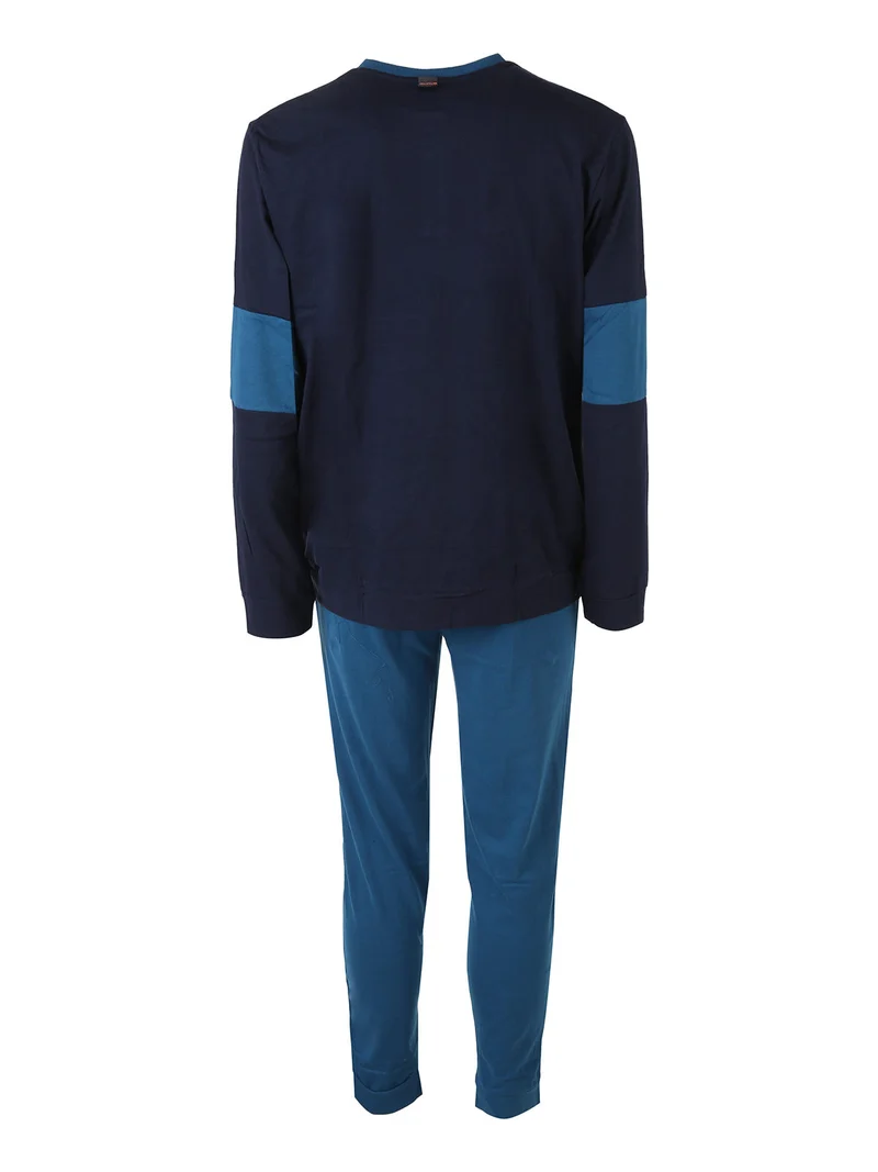 Pigiama lungo da uomo in caldo cotone - blu scuro