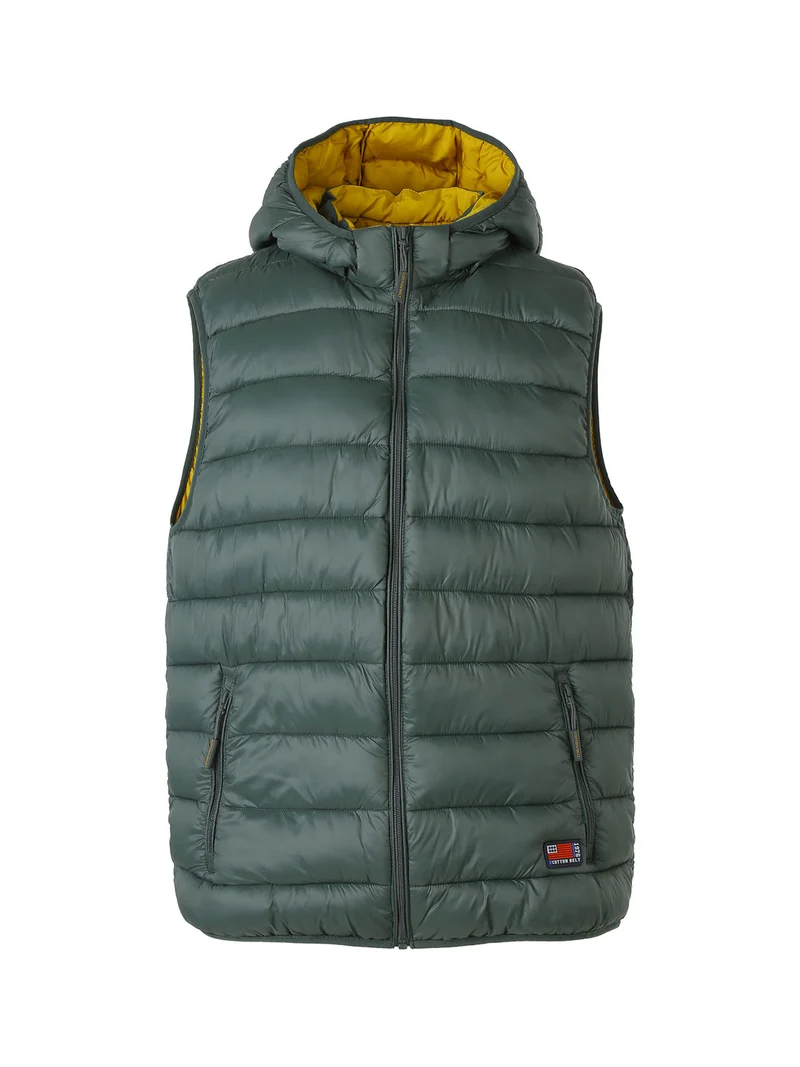 Gilet imbottito da uomo con cappuccio e zip - militare