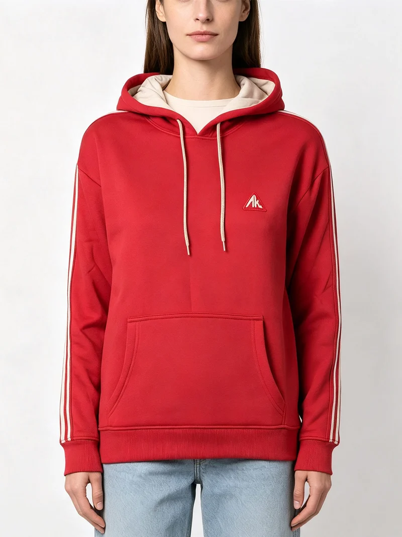Felpa donna con cappuccio e interno felpato - rosso