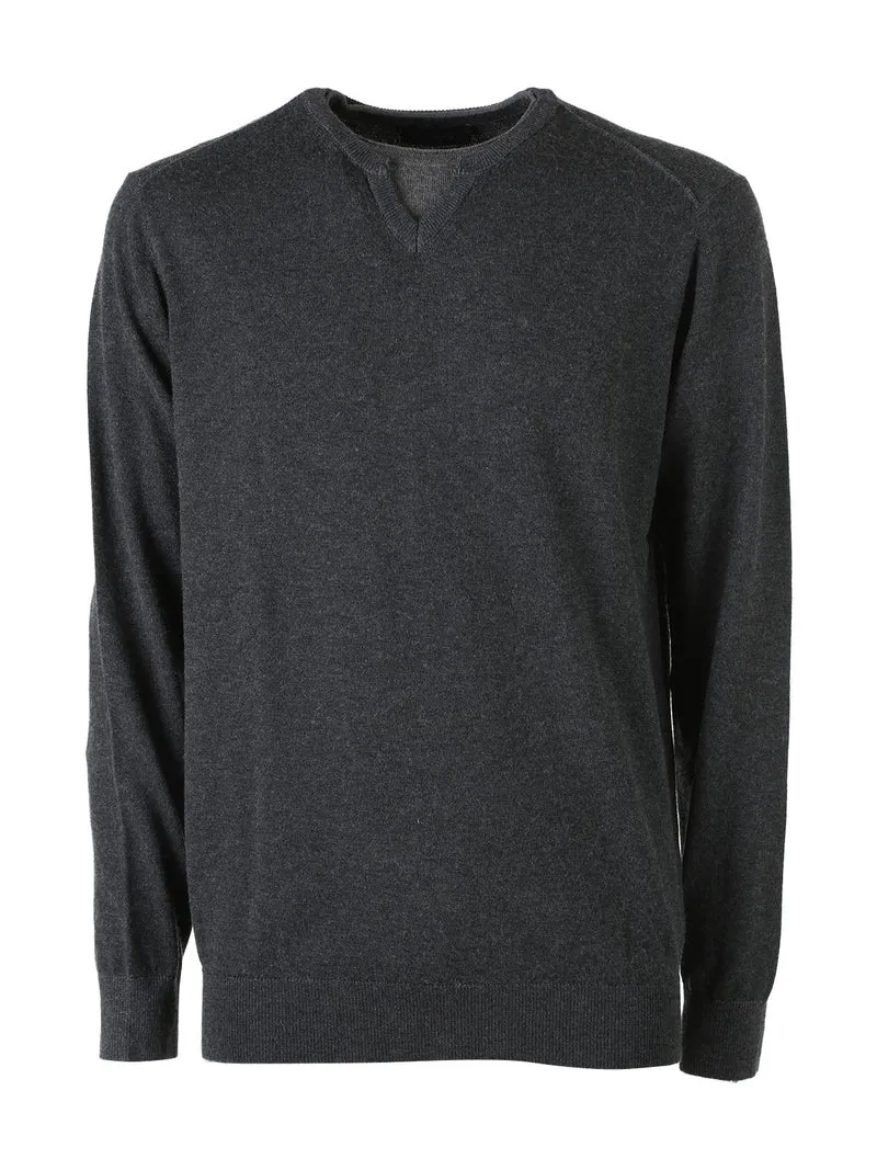 Pullover da uomo in maglia con doppio scollo - grigio scuro