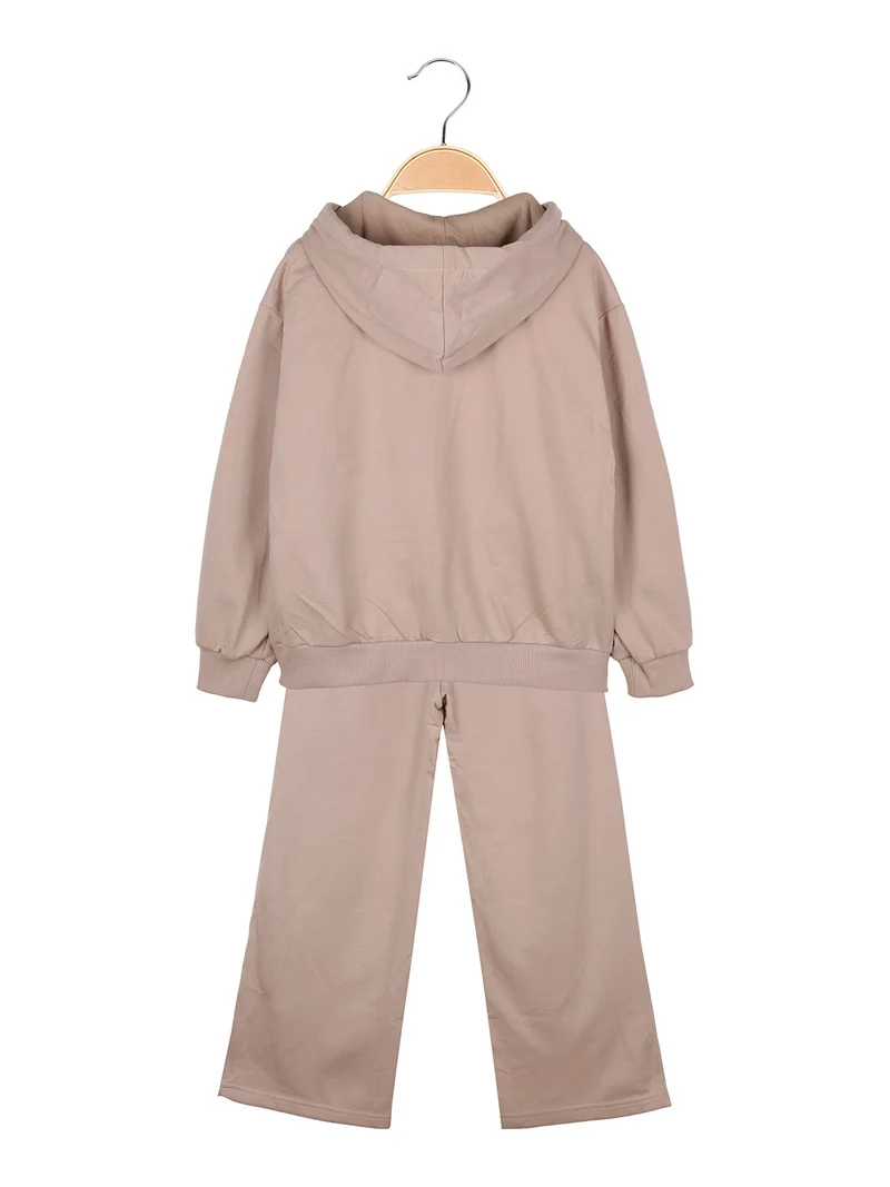 Completo 3 pezzi da bambina con strass - khaki