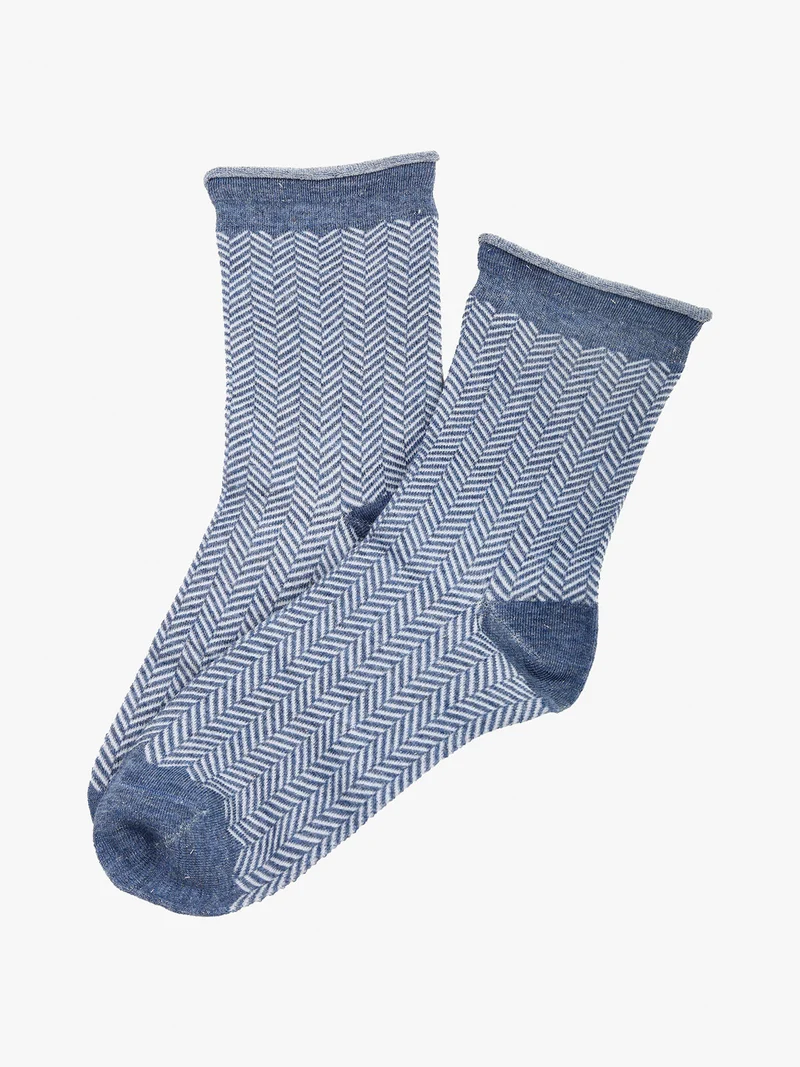 Calze corte da donna con stampa spigata e lurex - azzurro