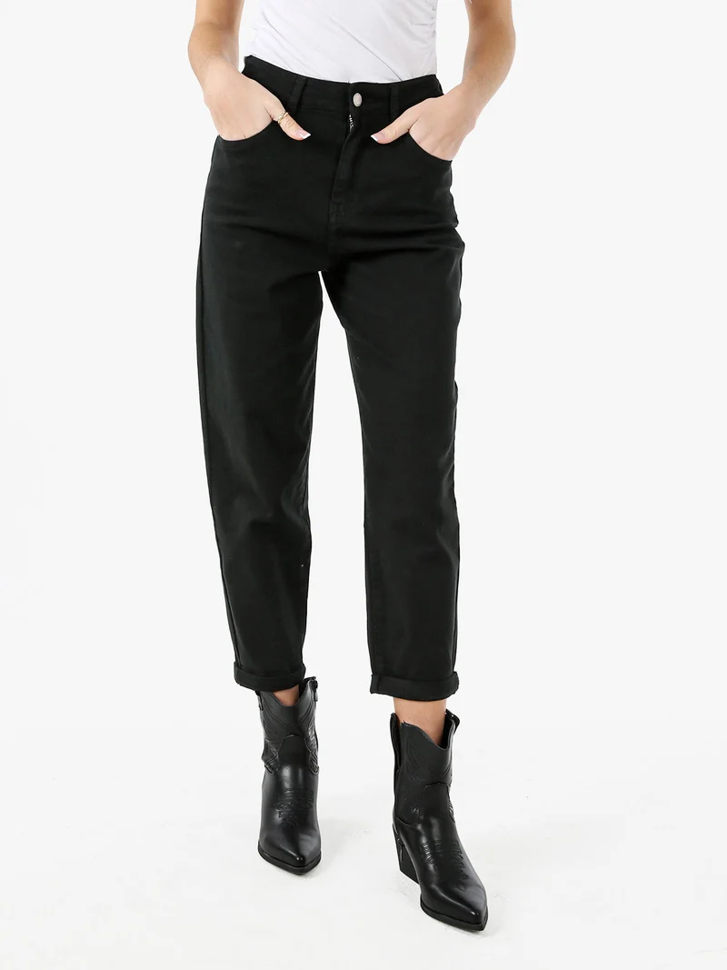 Pantaloni jeans donna mom fit - nero
