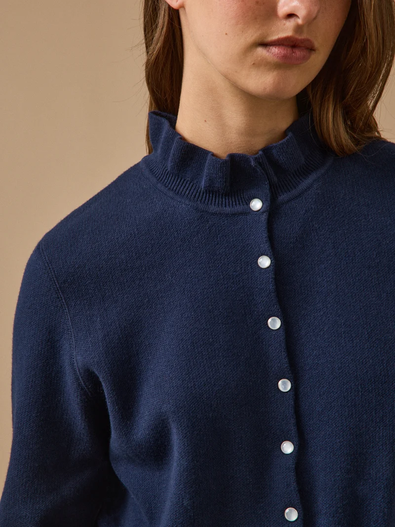 Damencardigan mit Volants aus Bio-Baumwolle und Cashmere