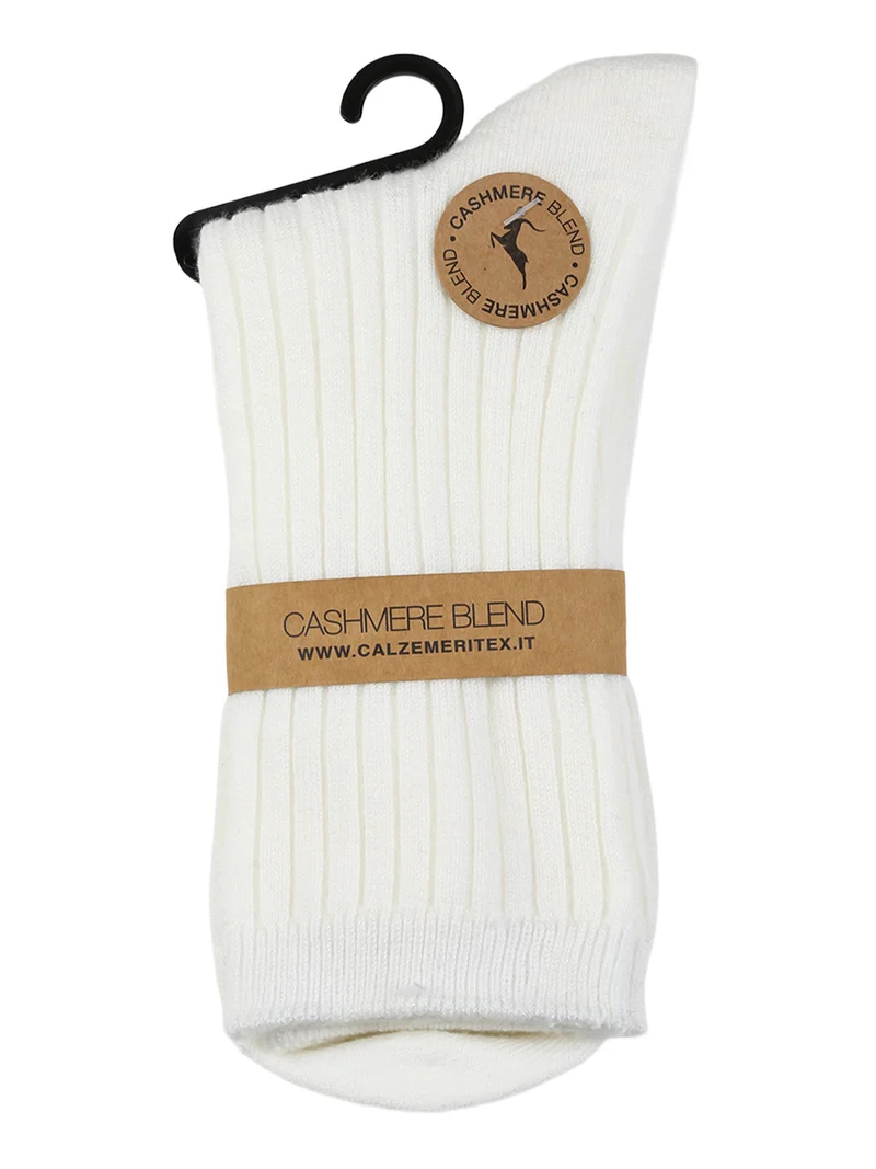 Calze corte donna a coste in misto cashmere - bianco