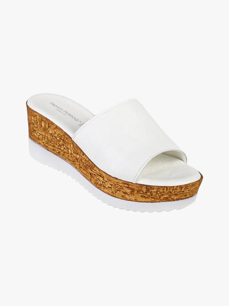 Ciabatte in pelle con zeppa - bianco