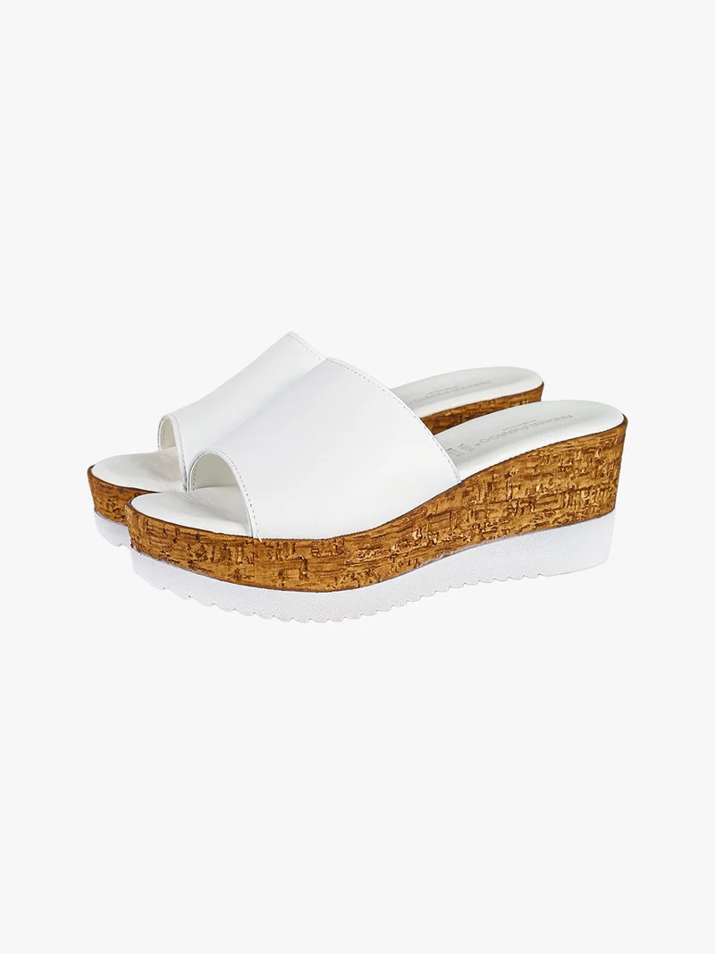 Ciabatte in pelle con zeppa - bianco