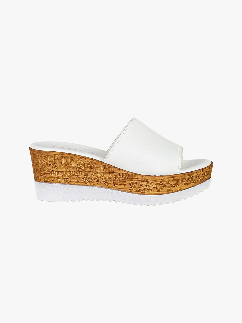 Ciabatte in pelle con zeppa - bianco