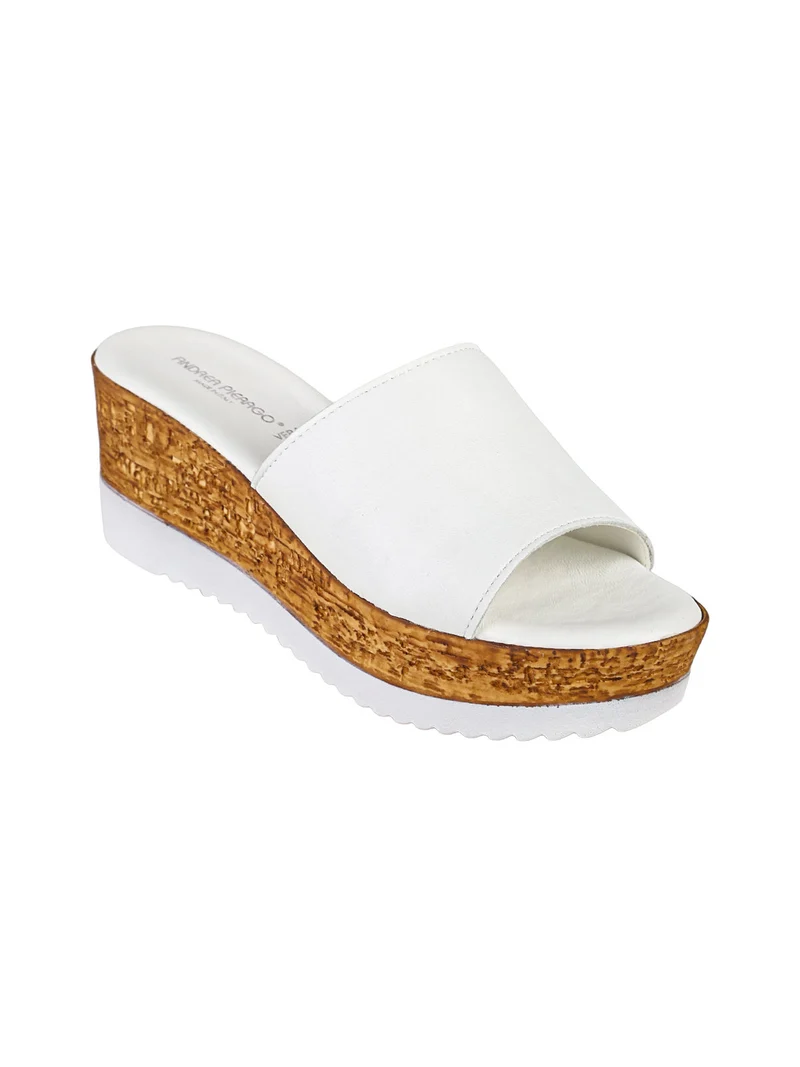 Ciabatte in pelle con zeppa - bianco
