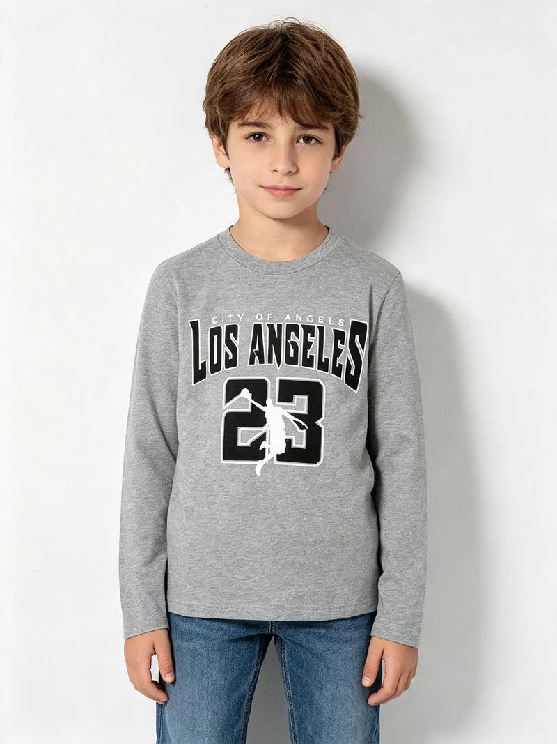 T-shirt da bambino a maniche lunghe con stampa - grigio