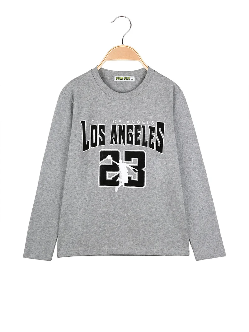T-shirt da bambino a maniche lunghe con stampa - grigio