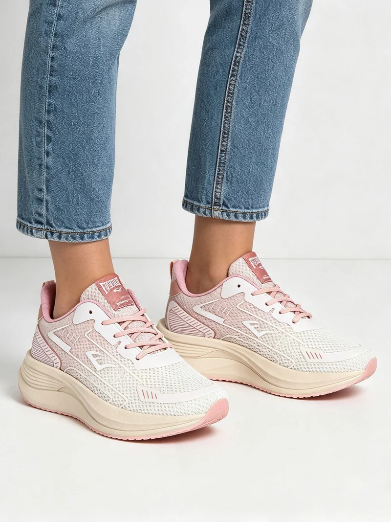 Sneakers sportive da donna in tessuto con suola alta - rosa