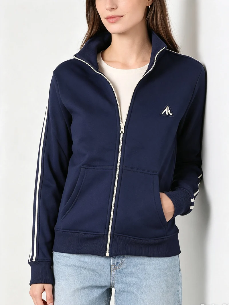 Felpa donna con zip e interno felpato - blu scuro