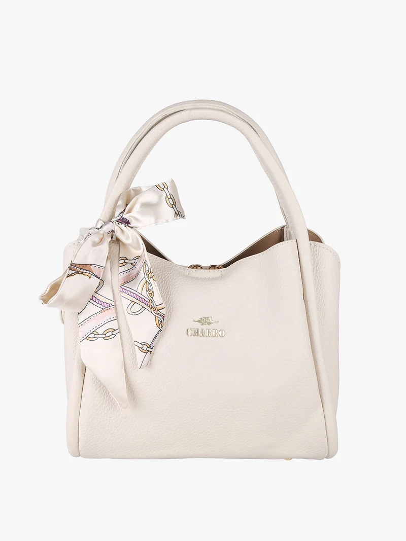 Borsa a mano mini tote con foulard - beige