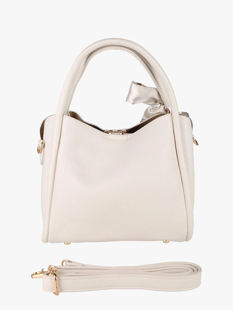 Borsa a mano mini tote con foulard - beige