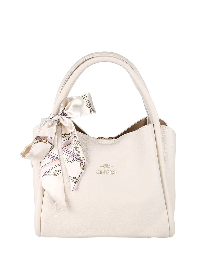 Borsa a mano mini tote con foulard - beige