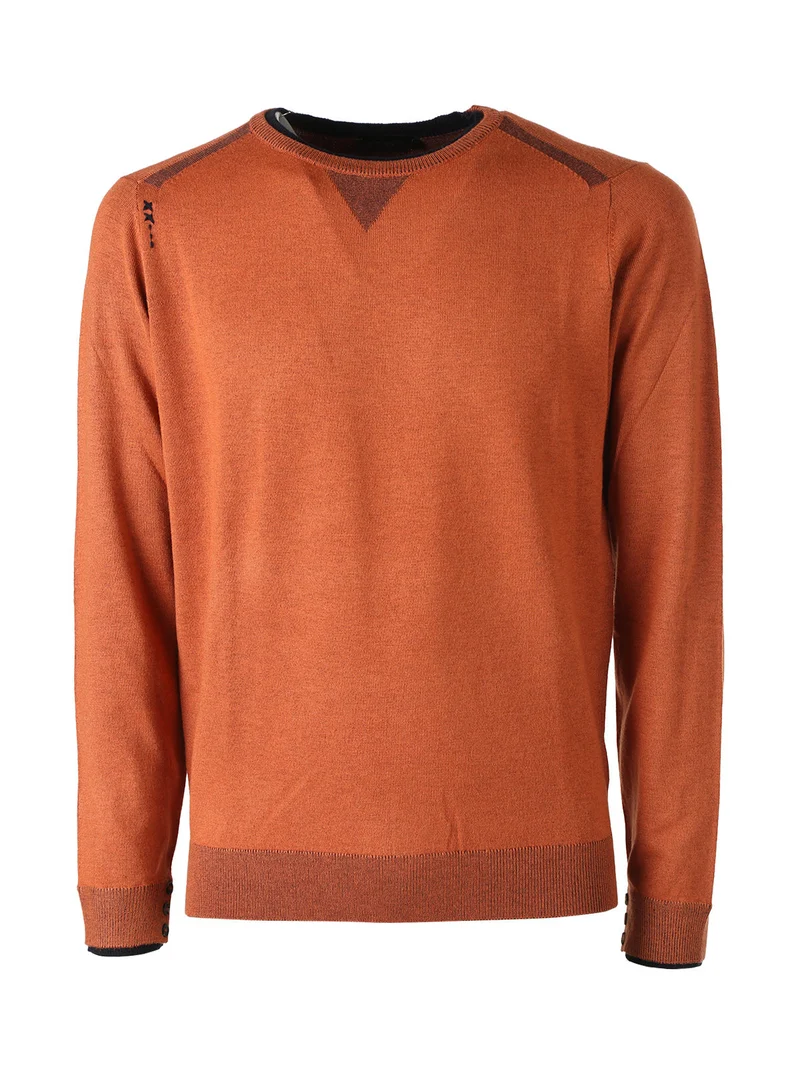 Pullover girocollo da uomo in maglia con toppe e bottoncini sui polsini - arancione