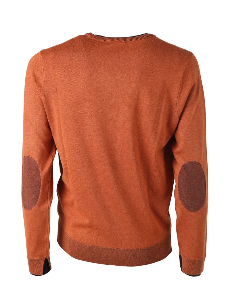 Pullover girocollo da uomo in maglia con toppe e bottoncini sui polsini - arancione