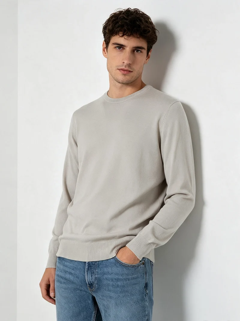 Pullover da uomo in maglia con scollo tondo - beige
