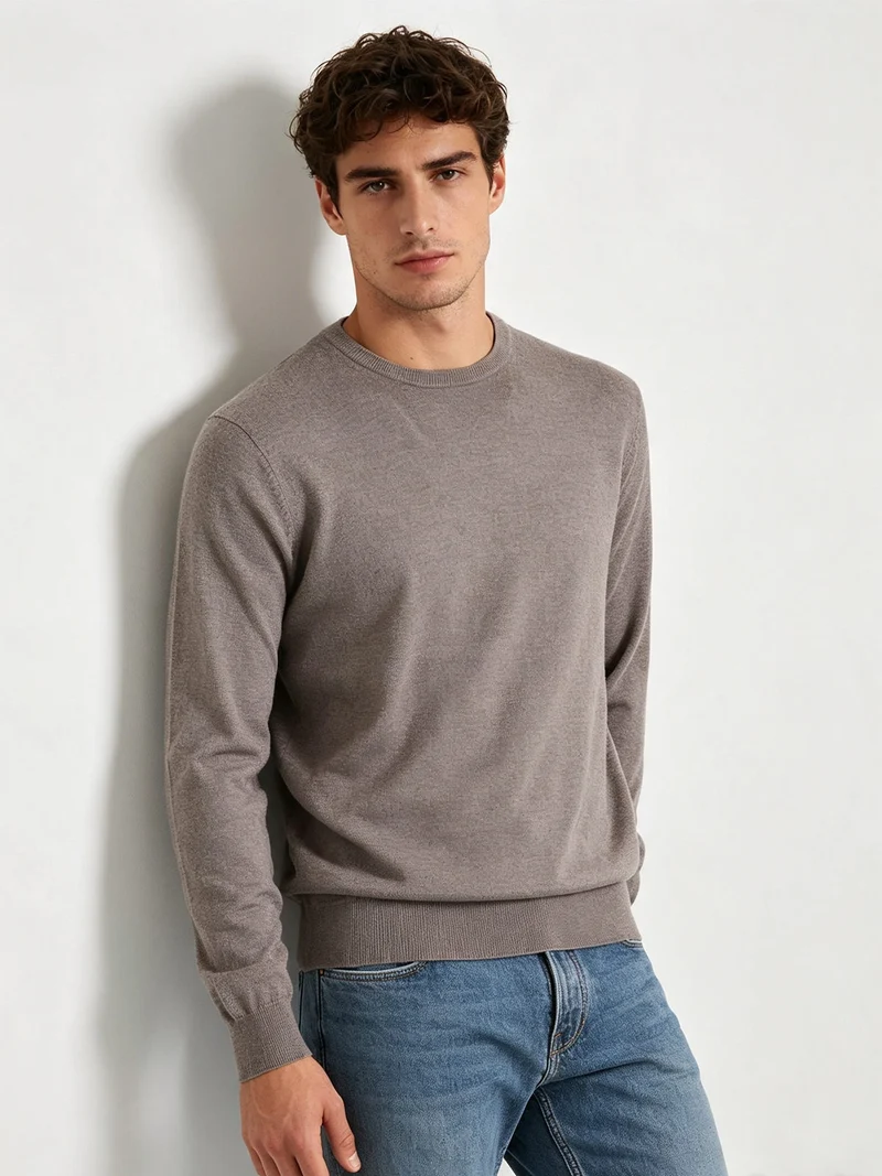 Pullover da uomo in maglia con scollo tondo - taupe