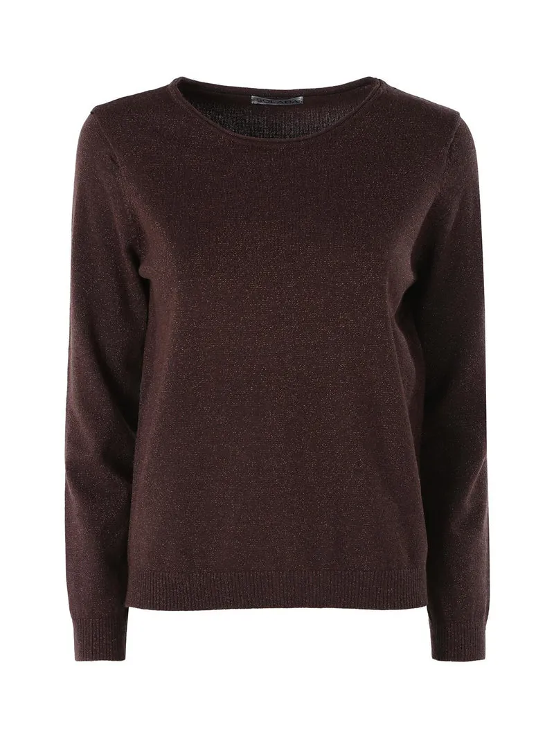 Pullover girocollo da donna in maglia con lurex - marrone