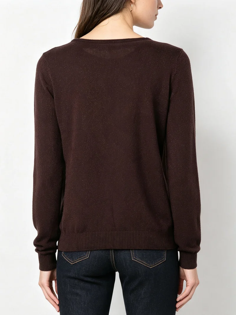 Pullover girocollo da donna in maglia con lurex - marrone