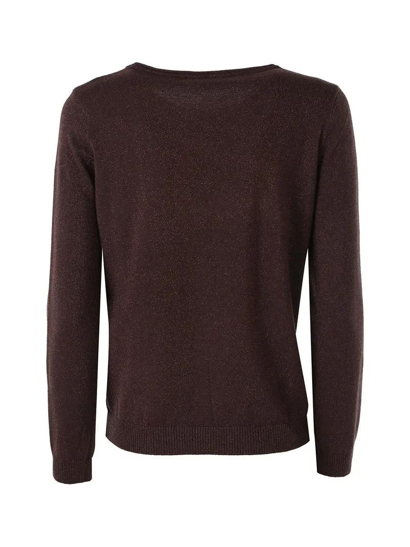 Pullover girocollo da donna in maglia con lurex - marrone
