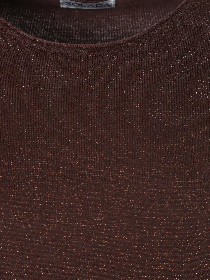 Pullover girocollo da donna in maglia con lurex - marrone