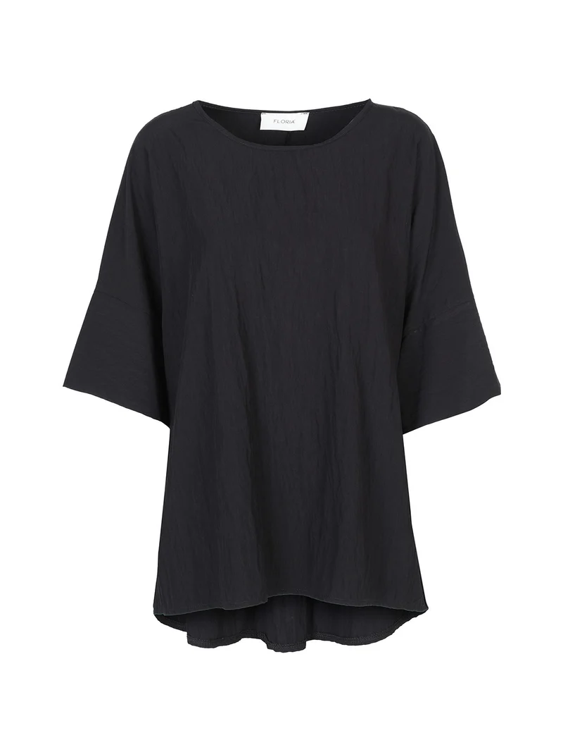 Blusa donna oversize con maniche corte a pipistrello - nero