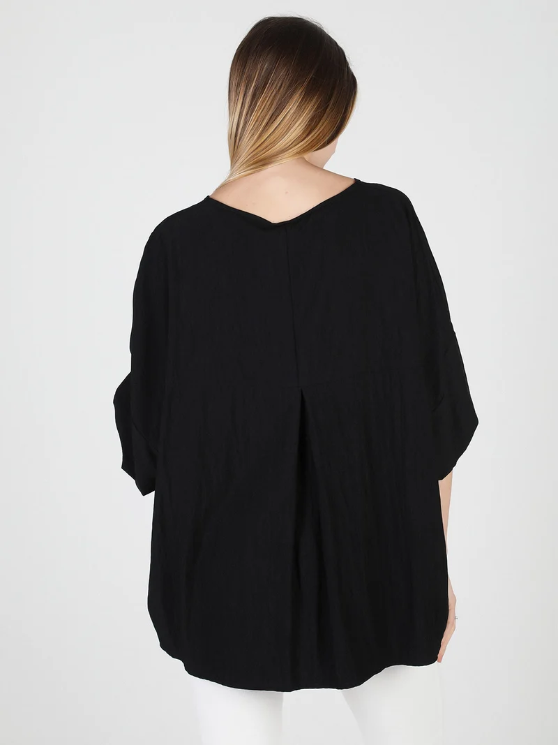Blusa donna oversize con maniche corte a pipistrello - nero