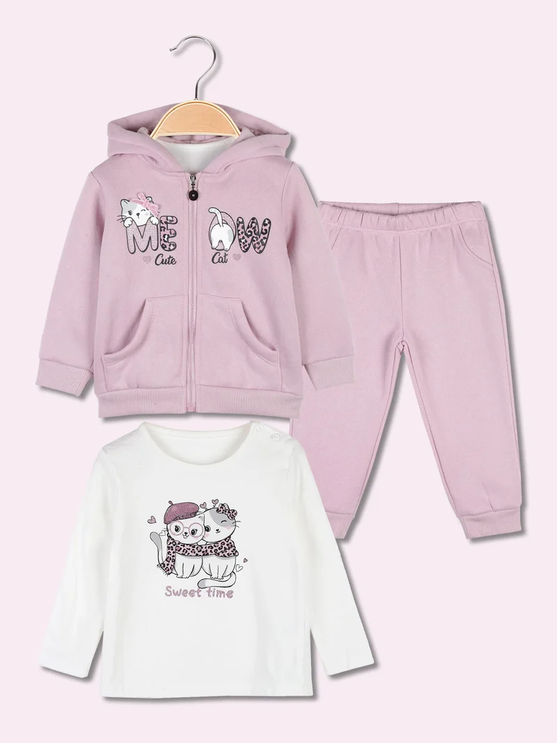 Completo tuta da neonata 3 pezzi con cappuccio e zip - rosa
